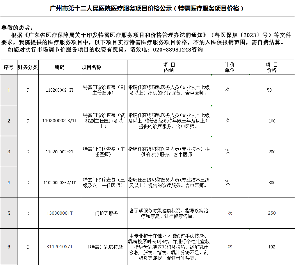 广州市第十二人民医院医疗服务项目价格公示（特需医疗服务项目价格）2.png